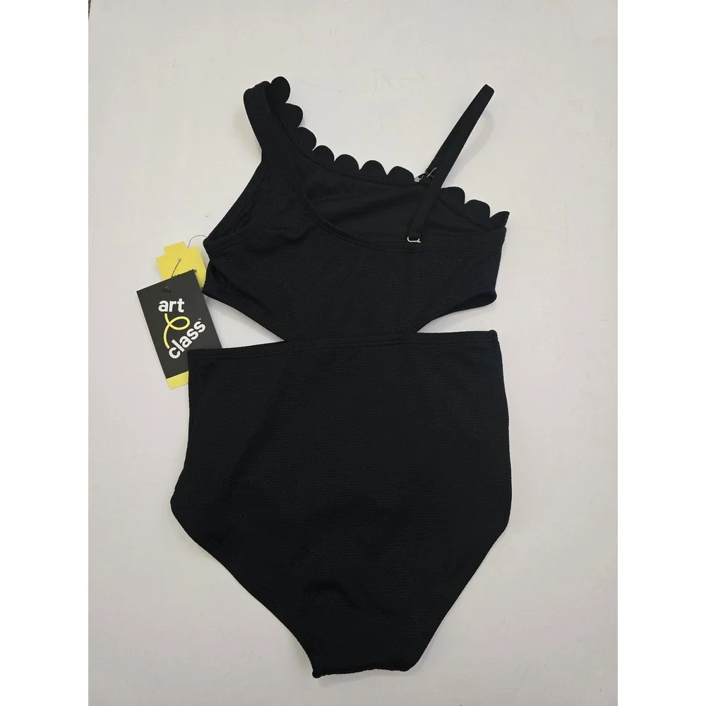 Art Class Girls Black Scalloped Cut Out One Piece Swimsuit XS 4/5 NWT
